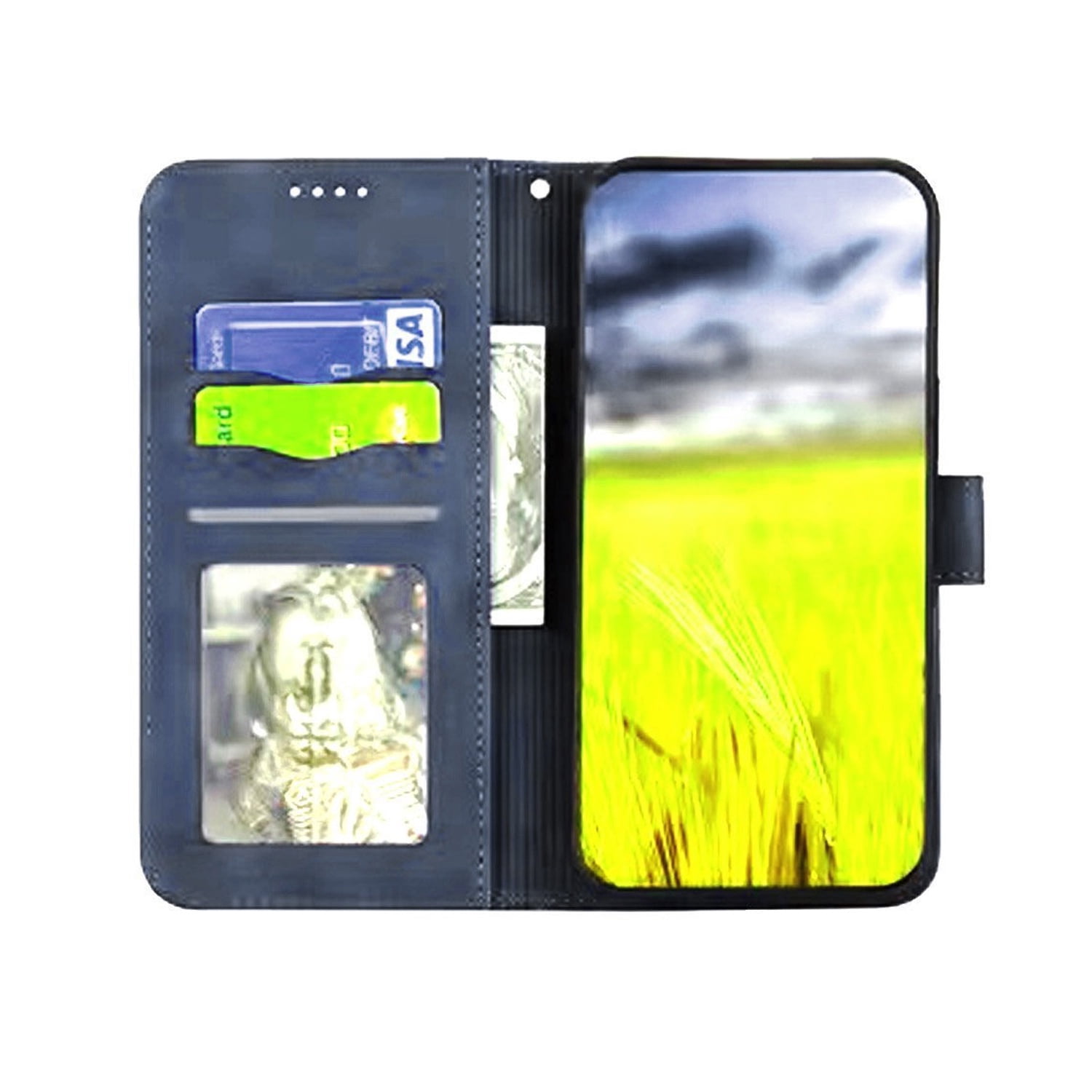 Leather Card Holder Wrist Strap Case for iPhone 17 Pro Max - Blue