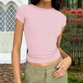 thumbnail image 2 of Tsesme Women’s Slim Round Neck Tops Summer Pit Stripe Short Sleeve Tight T-Shirt Casual Versatile Basic Tees, 2 of 7