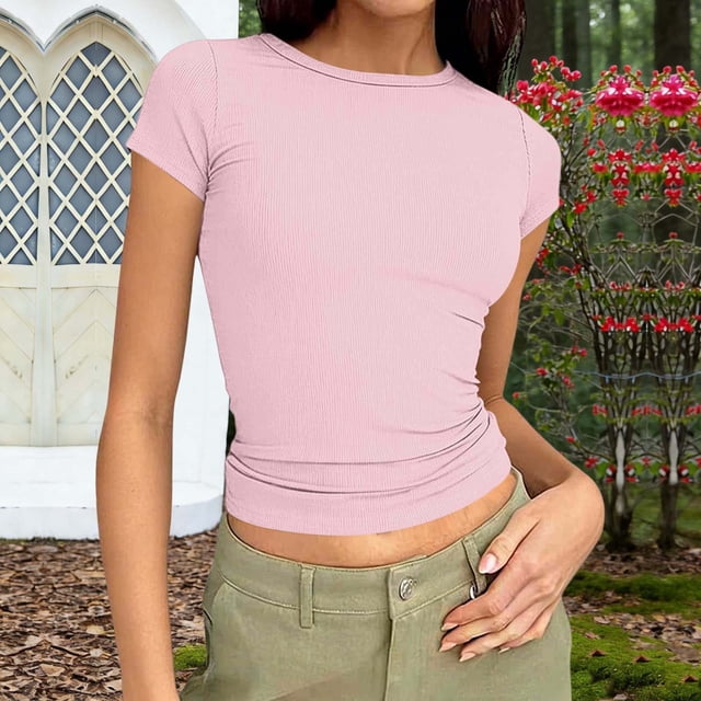 TaTaai Women's Short Sleeve Striped Blouse, Round Neck Slim Fit Design, Soft Comfortable Fabric, Great for Everyday Wear, Home Activities and Summer Style Gift