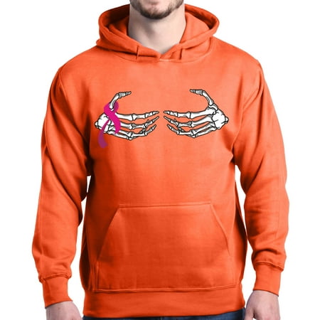 Shop4Ever Men's Skeleton Hands Breast Cancer Awareness Hooded Sweatshirt Hoodie