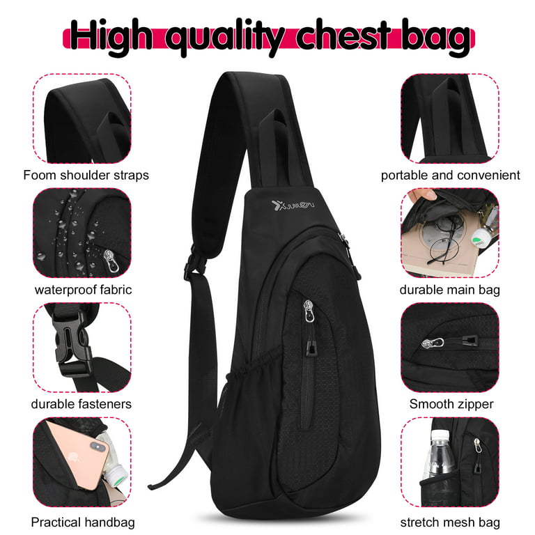 Taihexin Black Sling Bag, Lightweight One Strap Shoulder Chest Bag for Men  Women, Small Waterproof Sling Backpack Fishing Bag for Hiking Walking  Biking Travel Cycling, Nylon 
