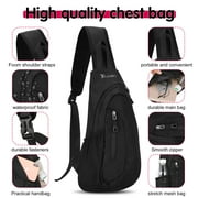 AOWOO Black Sling Bag, Lightweight One Strap Shoulder Chest Bag for Men Women, Small Waterproof Sling Backpack Fishing Bag for Hiking Walking Biking Travel Cycling, Nylon