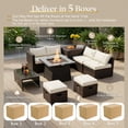 thumbnail image 6 of Resenkos 9-Piece Outdoor PE Wicker Patio Furniture Set with 50,000 BTU Propane Fire Pit Table, Tempered Glass Coffee Table & Storage Ottoman – Off-White Cushions, 6 of 6