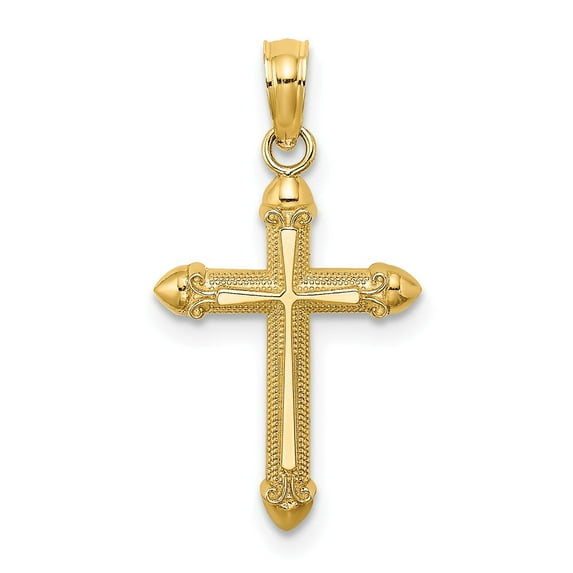 FB Jewels 14K Yellow Gold Cross with Scroll Design On Tips Pendant