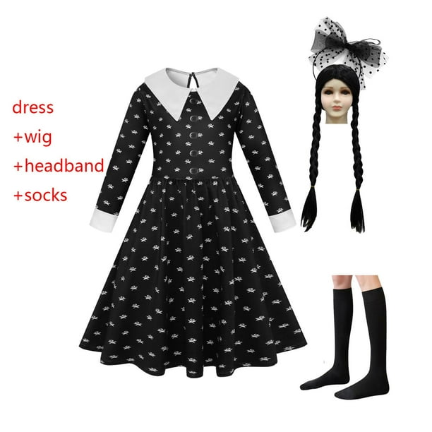 Mercredi Addams Cosplay pour fille Costume 2023 nouvelles robes pour  enfants filles maille robes de soirée Costumes de carnaval 3-12 ans