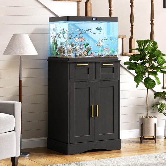 10 Gallon Fish Tank Stand for 5-10 Gallon Aquarium Stand | with Storage Cabinet 2 Drawers Fish Tank Stand, for Accessories Storage, 20.5"L x 11.0"W Aquarium Cabinet, Black PTBX02BK