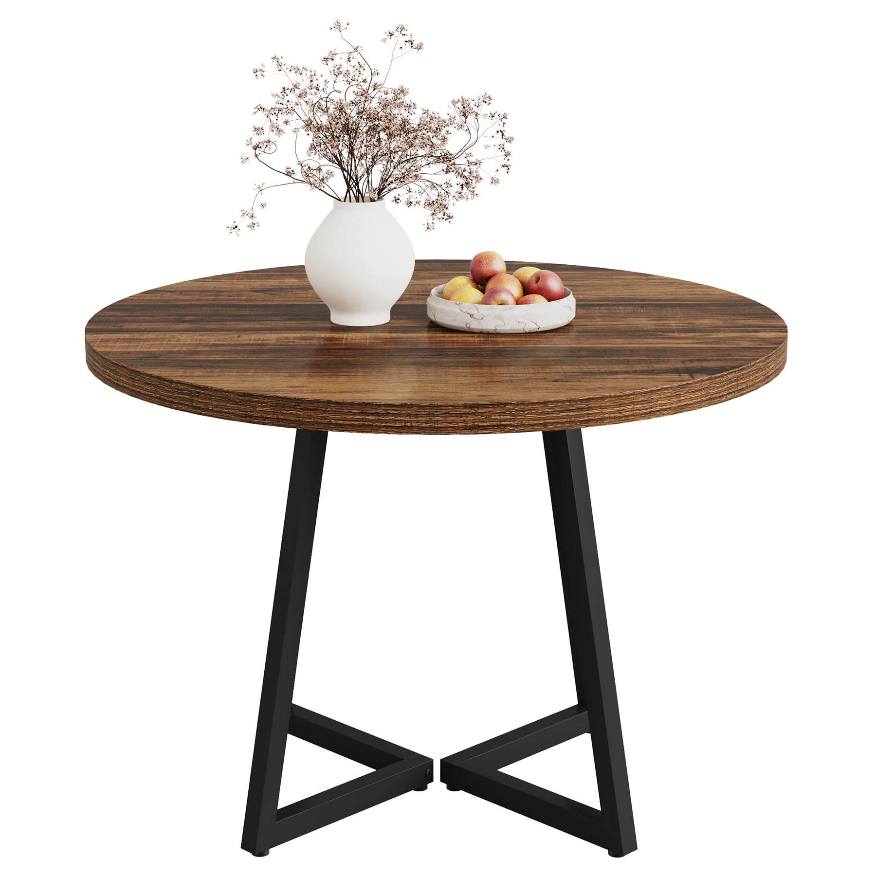 Fnova Round Dining Table for 4 People, Modern Kitchen Table with Sturdy Metal Frame, Small Space Circular Dinner Table for Living Room, Apartment, and Breakfast Nook