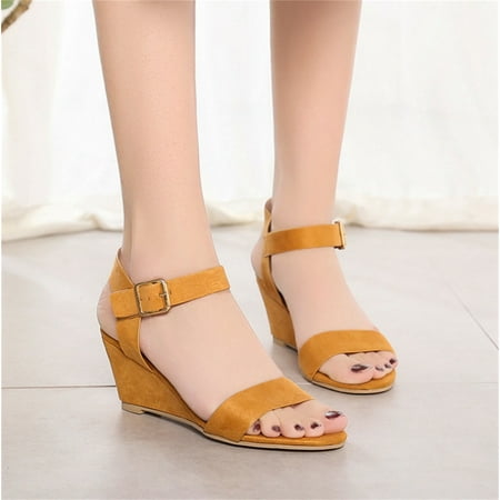 

Women s Ladies Fashion Solid Wedges Heel Buckle Strap Roman Shoes Sandals