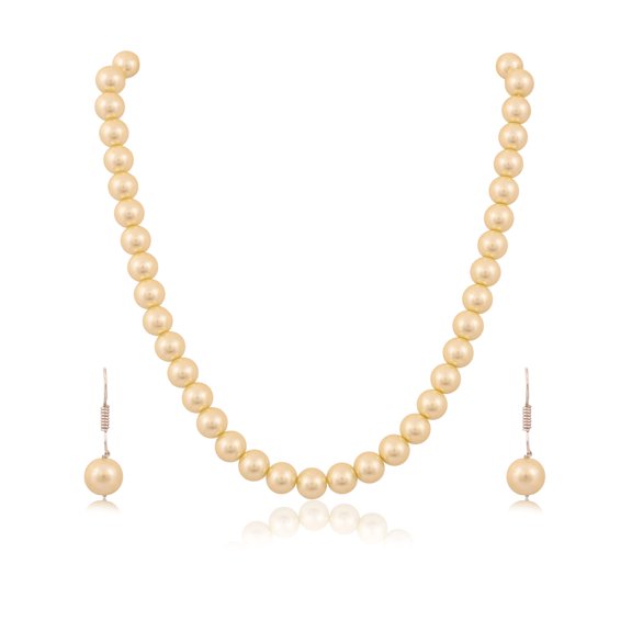 Ratnavali Jewels Shell Cultured 10mm Pearl Necklace for Women With Hook Earrings