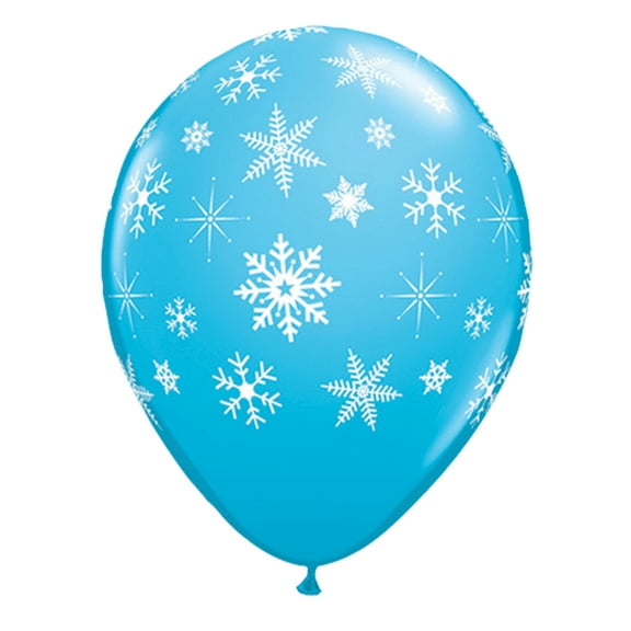Qualatex Winter Holiday Snowflakes & Sparkles 11" Latex Balloons, Blue, 50 CT