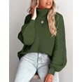 thumbnail image 3 of Sweaters for Women Mock Neck Cable Knit Sweater Ribbed Lantern Sleeve Knitted Pullover Sweater Alsol Lamesa, 3 of 5