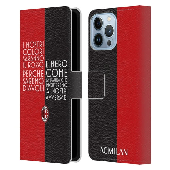Head Case Designs Officially Licensed AC Milan Adults Text Leather Book Wallet Case Cover Compatible with Apple iPhone 13 Pro Max