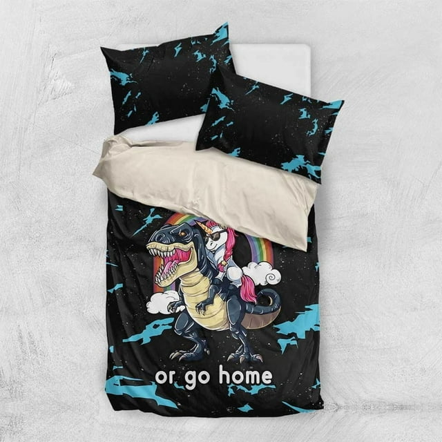 Ensemble de Literie Licorne Dinosaure de Noël Roule Fort Ou Rentre à la Maison DT03