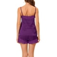thumbnail image 3 of INSPIRE CHIC Women's Satin Pajama Sets Lace Trim Cami Tops with Shorts 2 Pcs Silky Lounge Sets L Purple, 3 of 6