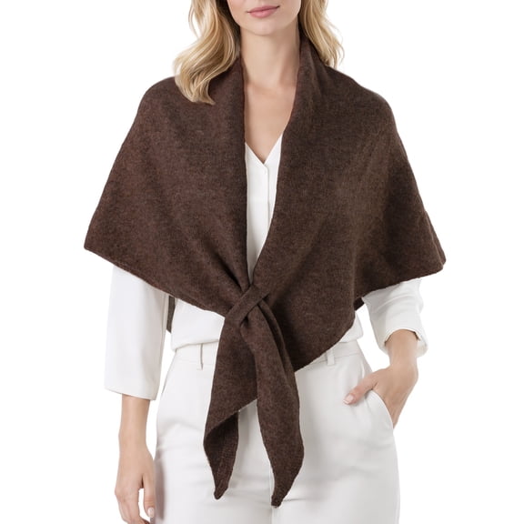 Women's Triangle Shawl Cape Poncho, Soft Knitted Wool Blend Shoulder Wrap, Warm Versatile Fall Winter Outfit, 72.8 x 29.5 in, Brown
