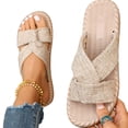 thumbnail image 5 of Caywon Women Flat Slide Sandals, Knotted Criss Cross Fabric, Woven Sole Vacation Dressy, Comfortable Ladies Shoes Sandalias Planas Mujer, 5 of 6