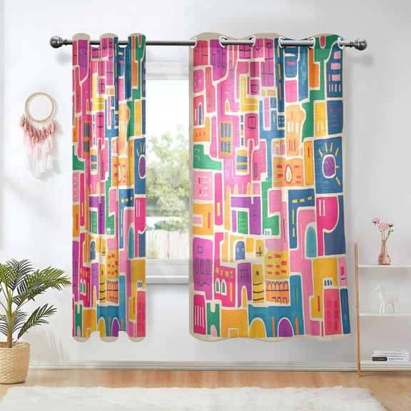 Yayeee Window Curtains Light Filtering 63"x42" Grommet Panel Pair Home Living Room Decor, Art Map