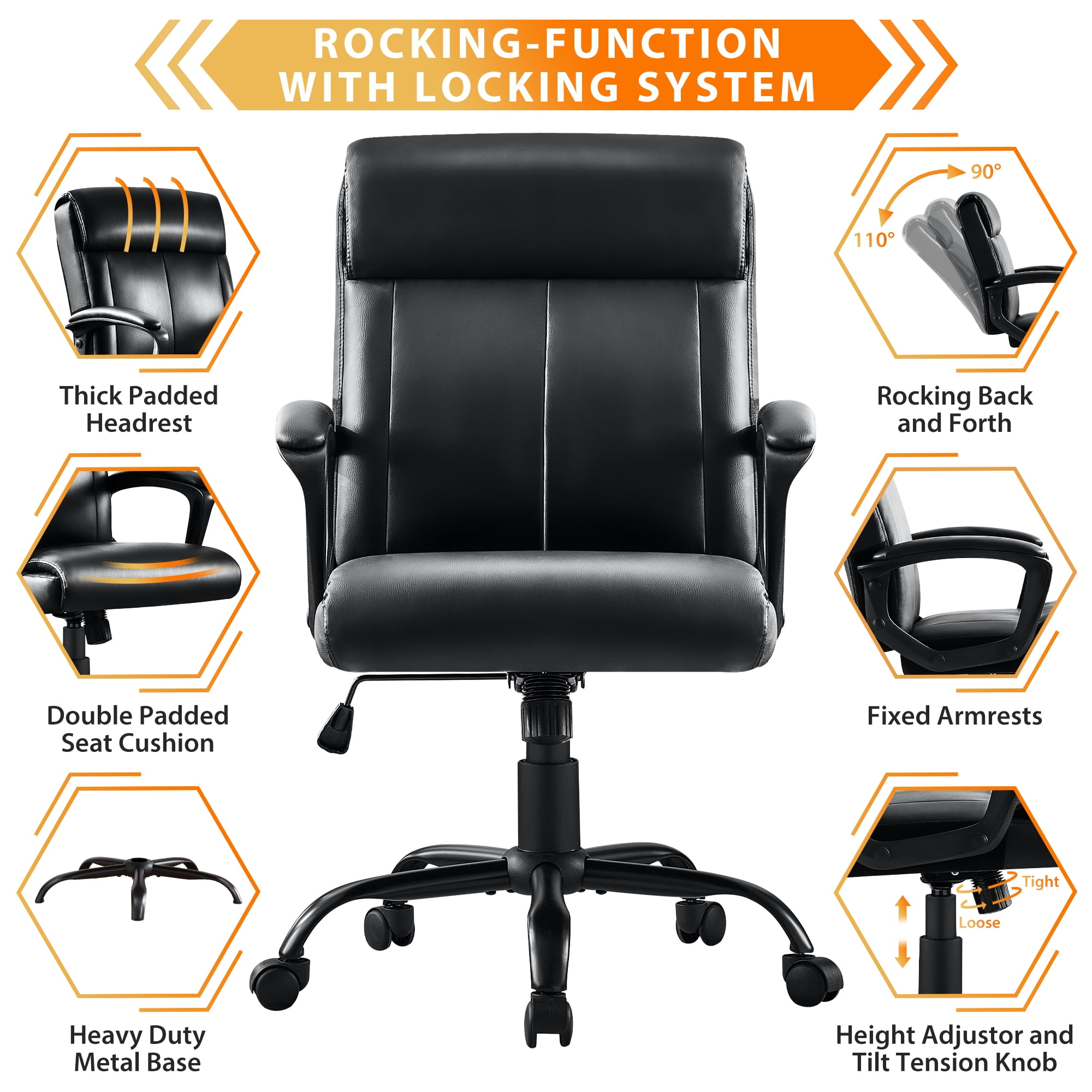 JONPONY Big and Tall Office Chair 300LBS Wide Seat Ergonomic Computer Desk Chair High Back Executive Leather Chair Adjustable Task Chair Lumbar Back Support 8 Hours Heavy Duty Design,Black
