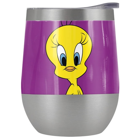 Looney Tunes Official Tweety Bird Pose 12 OZ Stemless Wine Tumbler, Stainless Steel Travel Cup|Lake Tumbler|Insulated with Leak Resistant Slide-Lock Lid, Stainless Steel