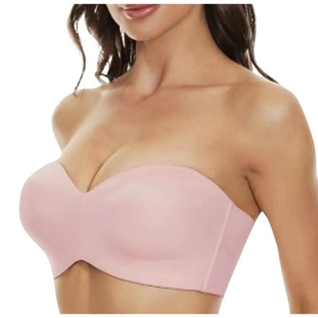 SMihono Women s Strapless Bra Unlined Underwire Minimizer Plus Size Support Minimizer Unlined Strapless Bras for Large Bust with Underwire Clear Strap Pink 36/80D
