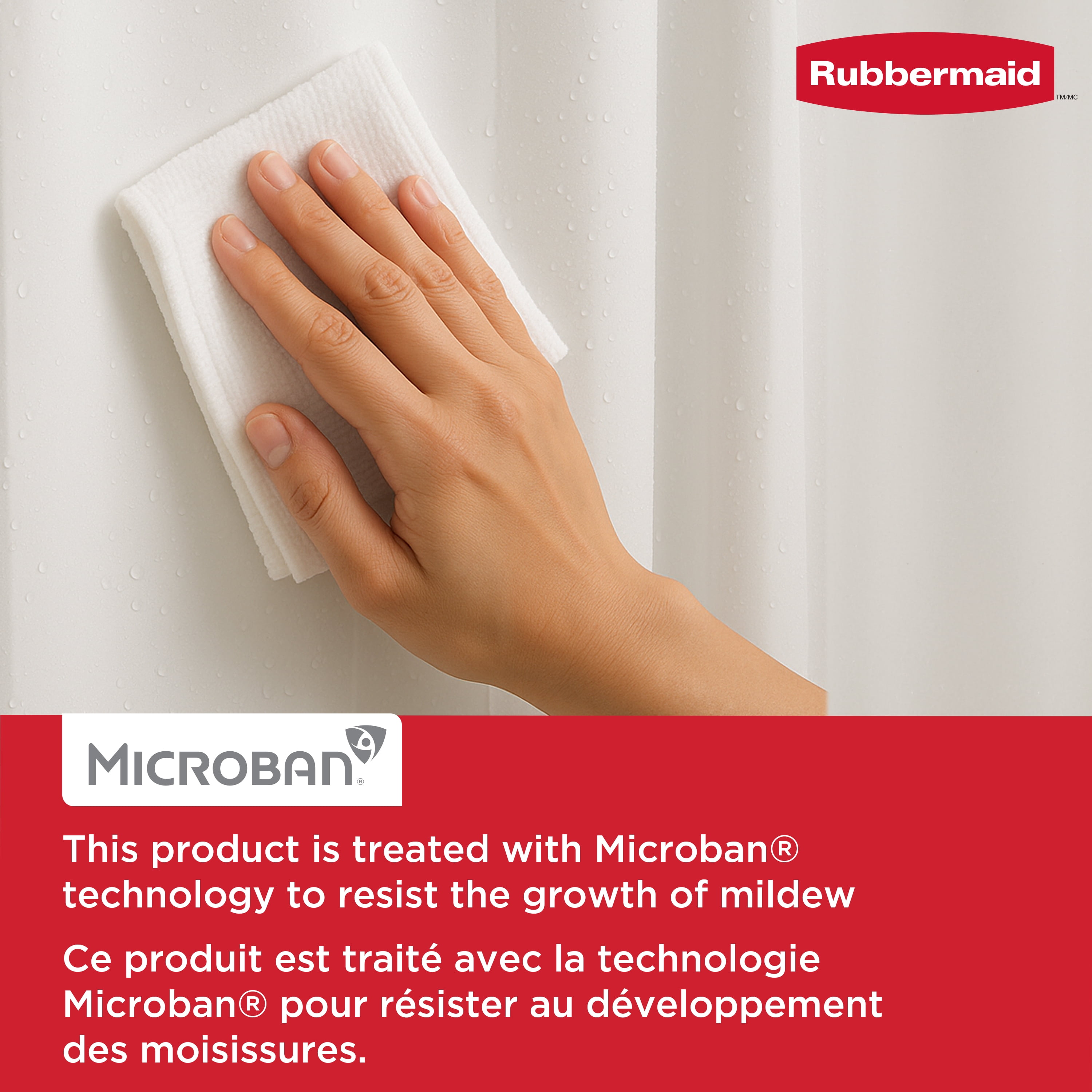 Doublure de douche en PEVA épaisse et imperméable Rubbermaid, sans BPA