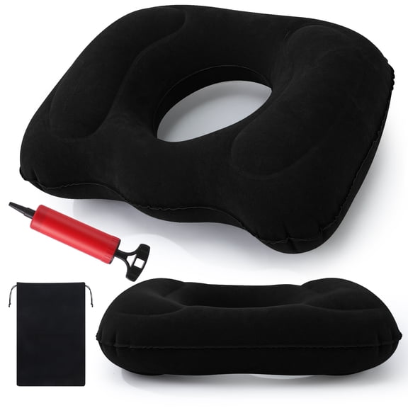 Abaima Inflatable Donut Cushion, Hemorrhoid Pillow with Air Pump, Portable Seat Cushion, Sitting Butt Pillow for Postpartum Sciatica and Coccyx Tailbone Pain Relief (Black)