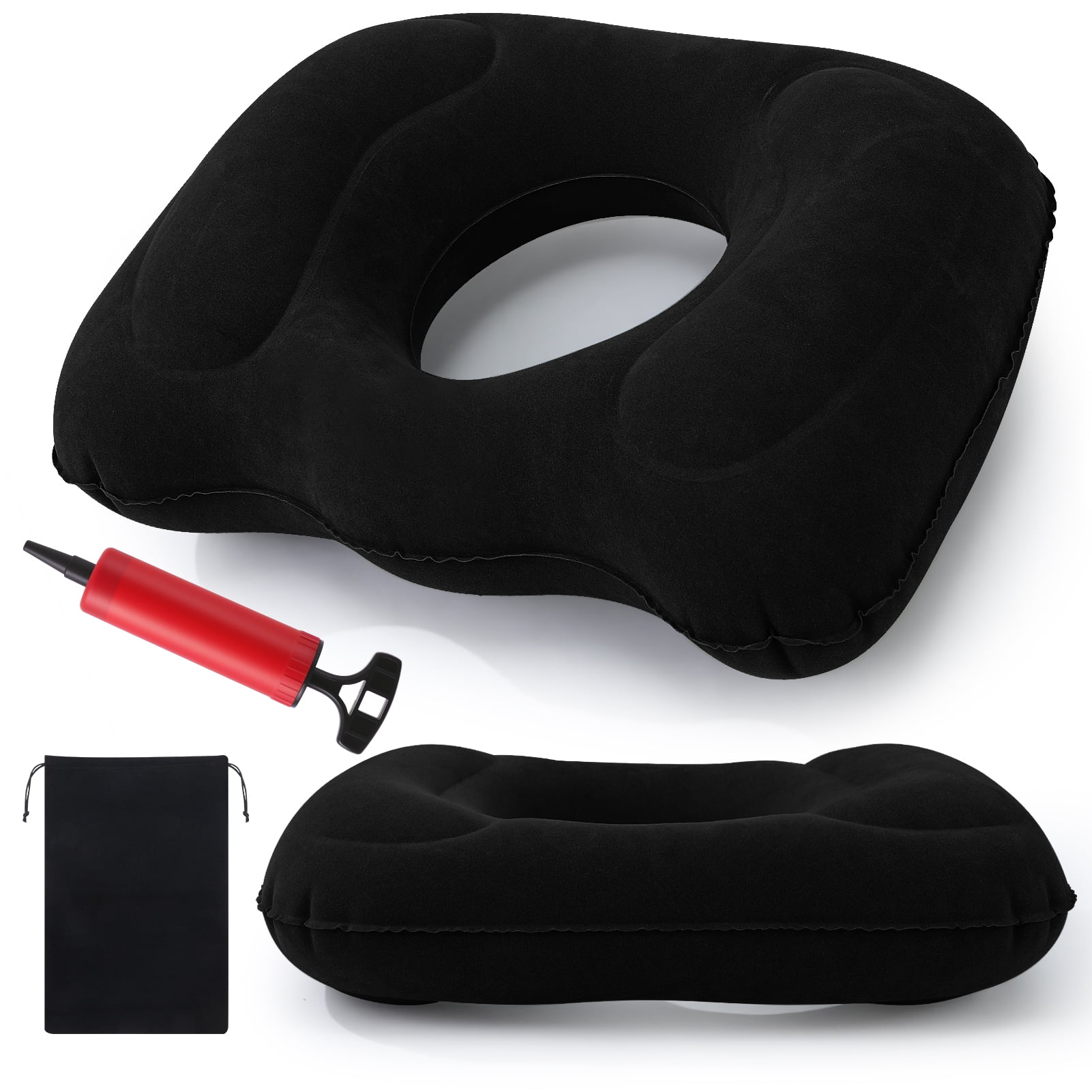 Abaima Inflatable Donut Cushion, Hemorrhoid Pillow with Air Pump, Portable Seat Cushion, Sitting Butt Pillow for Postpartum Sciatica and Coccyx Tailbone Pain Relief (Black)