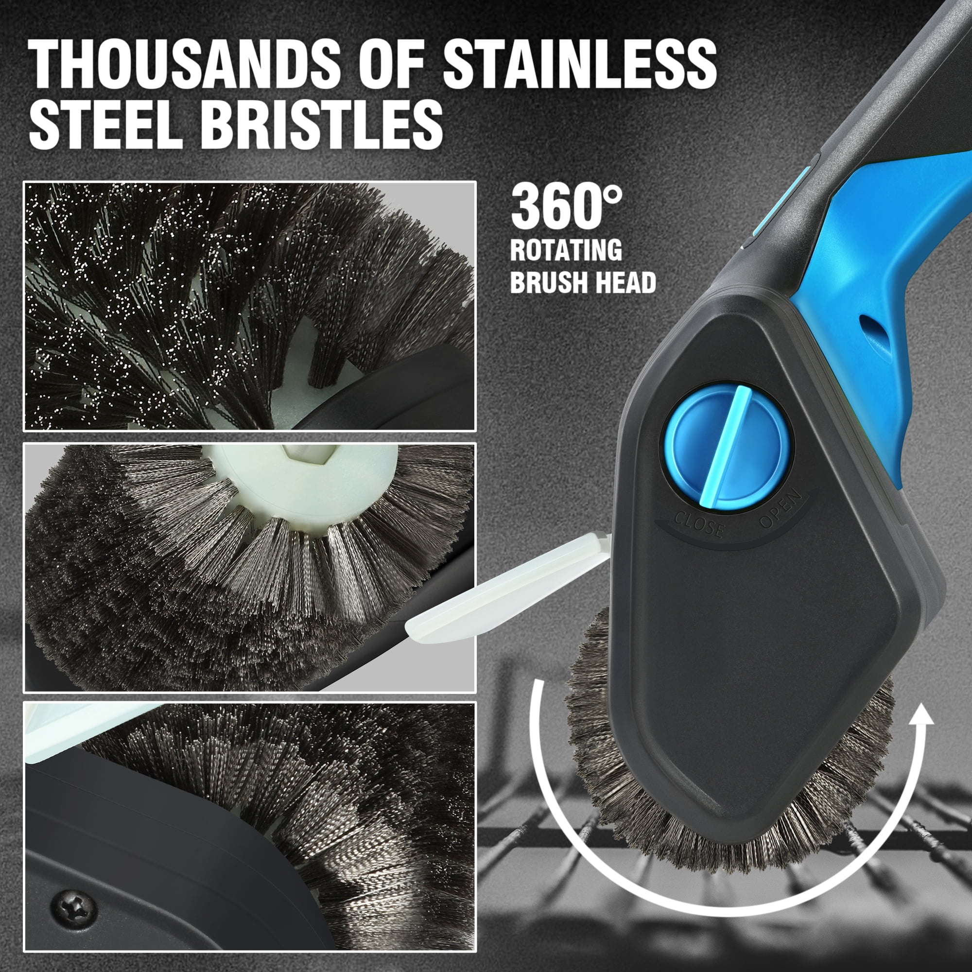 Cordless Electric Grill Cleaning Scrub Brush Rechargeable with Type-C Charge Cord,Blue/Black