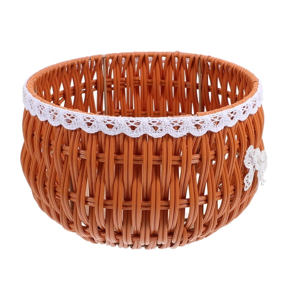WORGEOUS Imitation Rattan Woven Basket for Garden Planter Decorative Storage Basket for Plants and Blankets Round Wicker Basket for Indoor and Outdoor Grey