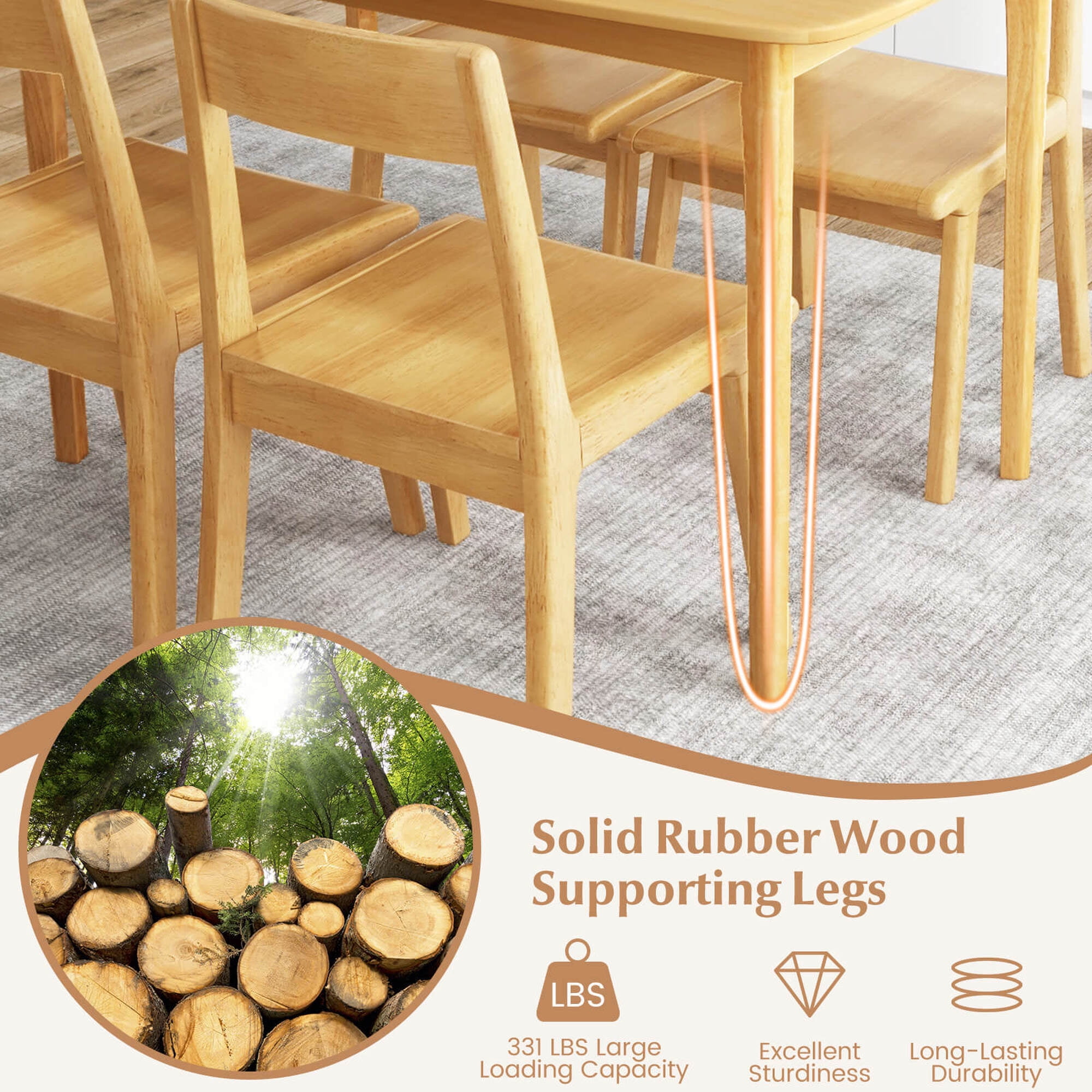 Costway 48'' Wooden Dining Table Rectangular Farmhouse Kitchen with Solid Rubber Wood Legs Natural