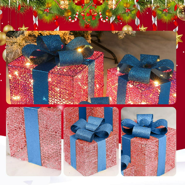 Iron Led Luminous Gift Box Christmas Gift Box With Light Xmas Lighted Gift  Box