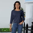 thumbnail image 6 of Qwertyu Women's Casual 3/4 Sleeve Length T-Shirts Tunic Tops Round Neck Loose Fit Basic Tee Solid Color Blouse for Work Daily Royal Blue M, 6 of 9