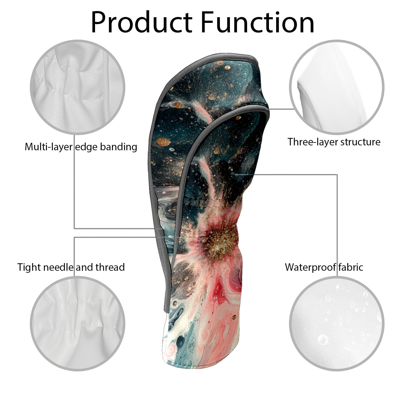 Golf Club Covers PU Leather Waterproof Head Covers for Fairway Woods Hybrids Swirl Pattern Unisex Fits Most Brands