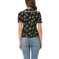 thumbnail image 3 of INSPIRE CHIC Women's Floral Peter Pan Collar Lace Trim Ruffle Sleeve Blouse XS Black, 3 of 6