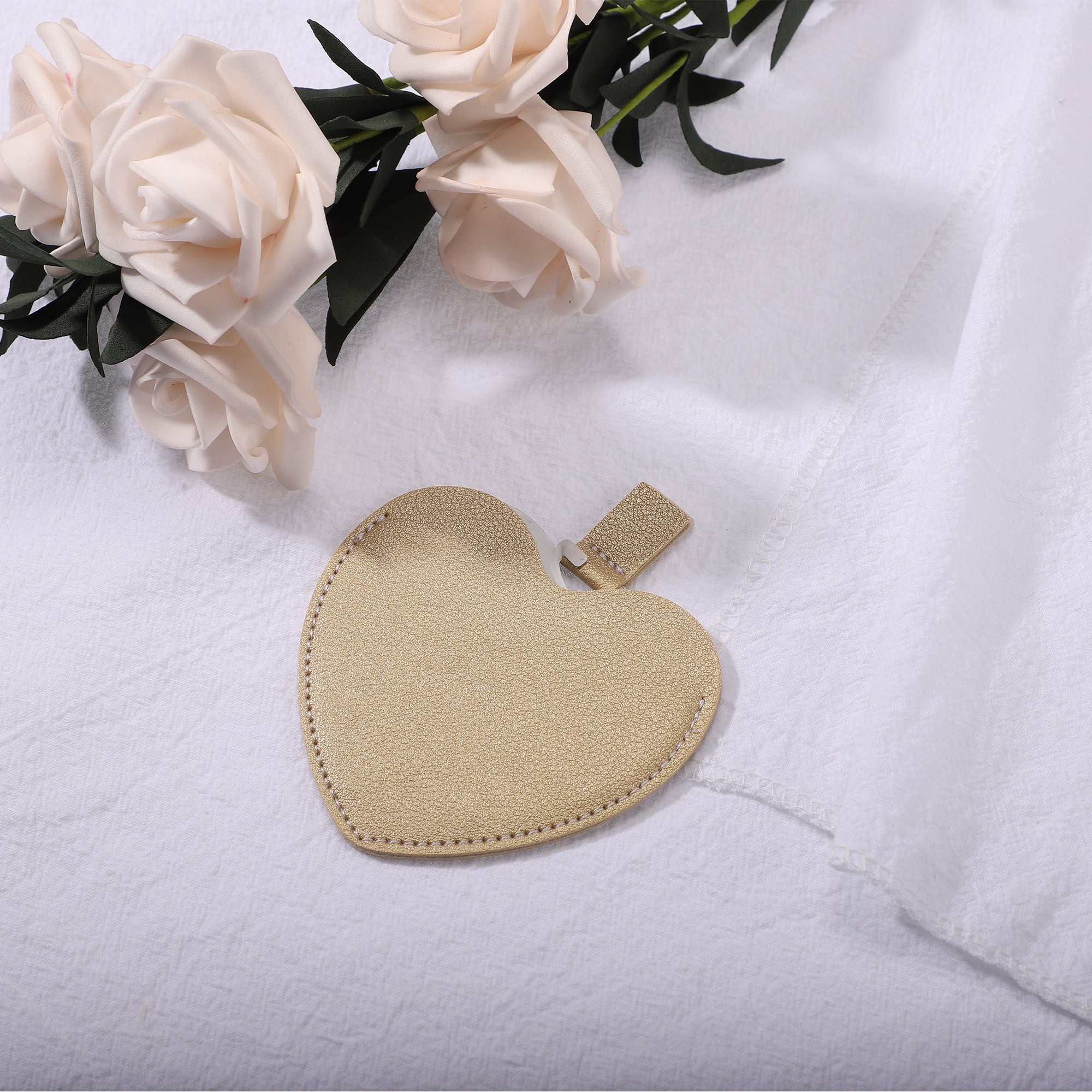 Unique Bargains Heart Shaped Compact Mirror PU Leather Case for Women Khaki