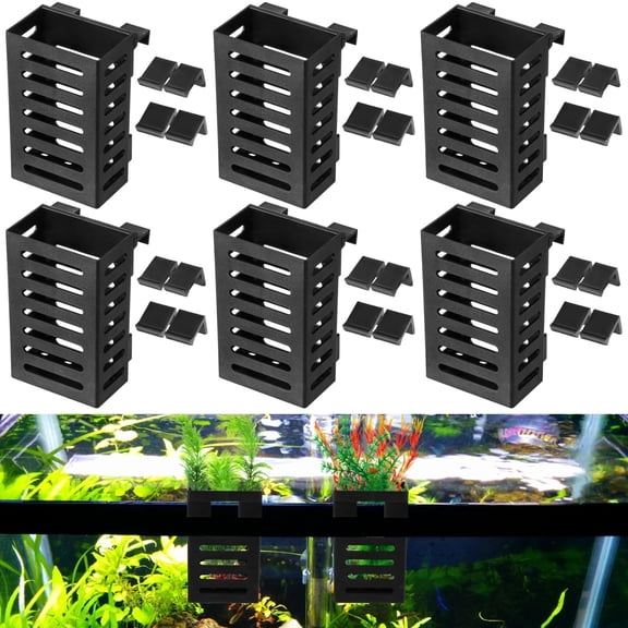 6 Pcs Aquarium Plant Holders with 3 Sizes of Hooks, Fish Tank Hydroponic Planting Basket, Aquatic Hollow Plant Cups, Top Hanging Designed Planter Pots for Aquascape Decorations