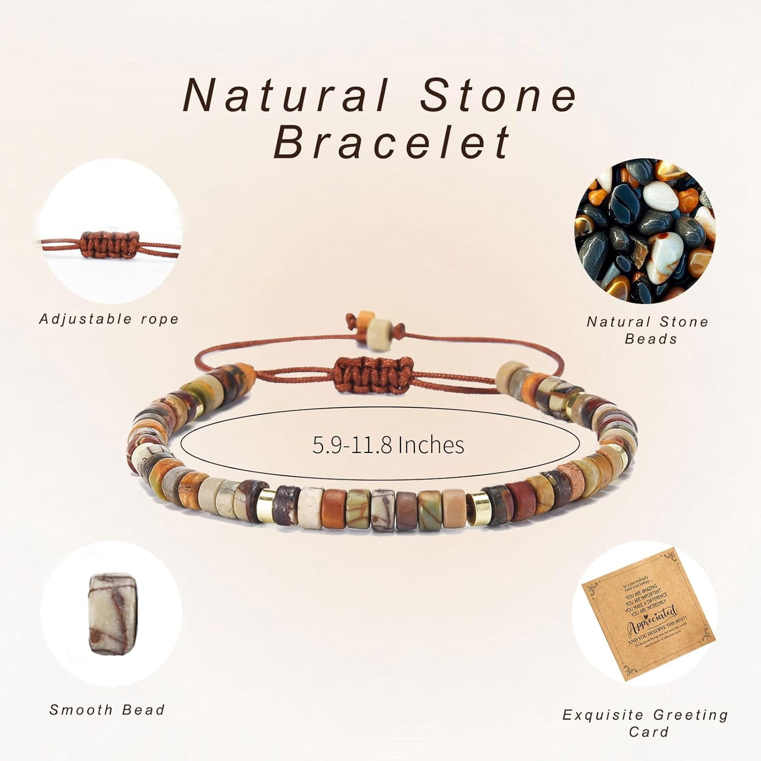 PJRYC Inspirational Gifts Healing Natural Stone Bracelets-Thinking of You,Get Well Soon Encouragement Gifts Strength Bracelets for Women Friends Sister,Christmas Stocking Stuffers Thanksgiving Basket