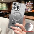 thumbnail image 6 of Compatible with iPhone 12 Pro Max Case Plating Magnetic [Support for Magsafe] Bling Glitter Sparkly Back Diamond Camera Lens Cover Crystal Matte Luxury Case for Girls Women -Silver, 6 of 7