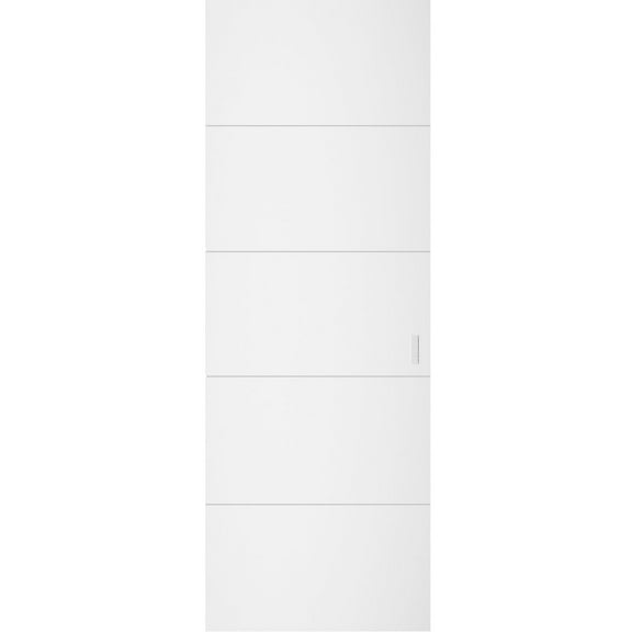 Hidden Barn | Planum 0770 Painted White | Sturdy Finished Flush Modern Doors | Magic Concealed Sliding Set 18" x 80"