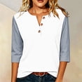 thumbnail image 5 of ABSUYY Womens Gray Color Block Raglan Tee 3/4 Sleeve Henley Top Casual Baseball Shirt,Size 2XL, 5 of 6