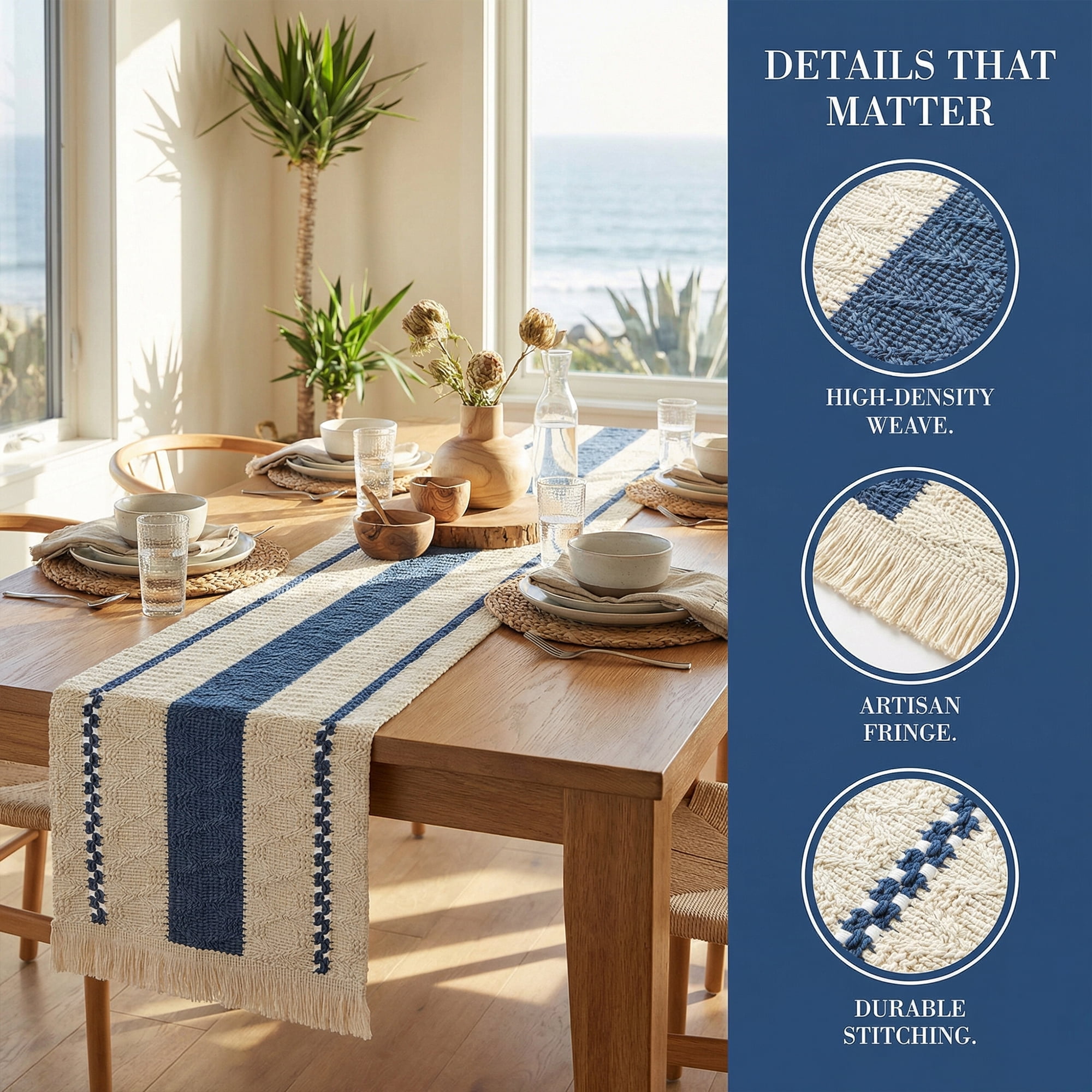Unique Bargains Farmhouse Polyester Table Runner for Birthday Decoration Blue 11.8"x78.7"