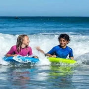 Kids Inflatable Surf Body Board with Handles and New Push-Button Valve, Lightweight Swimming Floating Surfboard Aid Mat Learn to Swim, Beach Safety Theme Surfing