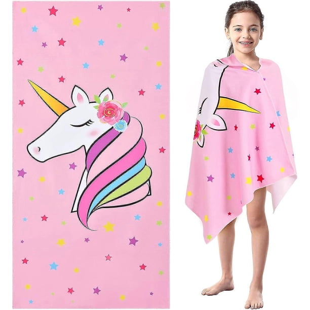 Unicorn Beach Towel - 76 x 150cm Pink Polyester Camping Towels for Girls Kids Unicorn Beach Towel Soft Beach Blanket Pool Travel Swimming Bath Shower