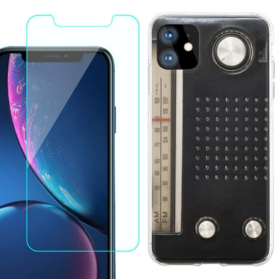 For Apple iPhone 11 Case , Slim-Fit TPU Protective Phone Case with Tempered Glass Screen Protector, by OneToughShield ® - Vintage Radio
