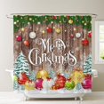 thumbnail image 3 of Merry Christmas Shower Curtain Rustic Wood Xmas Balls Bathroom Curtain Set Winter Snowy Pine Trees Holiday Decors Polyester Fabric Bathtub Decor with 12 Hooks 72x72 Inches, 3 of 6