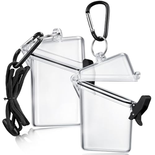 2 Pack Waterproof ID Badge Holder Case Waterproof Clear Vertical ID Card Holder with Lanyard Carabiner and Keychain