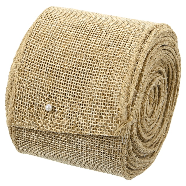 Cinta de yute con alambre Uxcell, 2-1/2 pulgadas x 10 yardas, rollo de cinta de tela blanca, decoración con borde de alambre, color natural / 2.5"