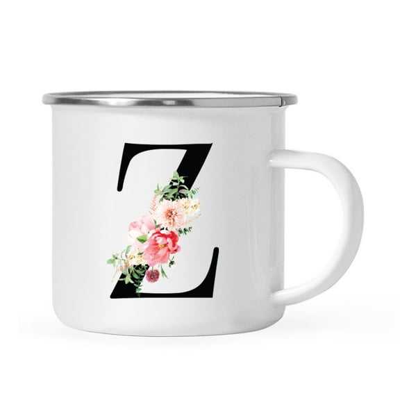 Koyal Wholesale Stainless Steel Campfire Coffee Mug, Blush Floral Monogram, Letter Z