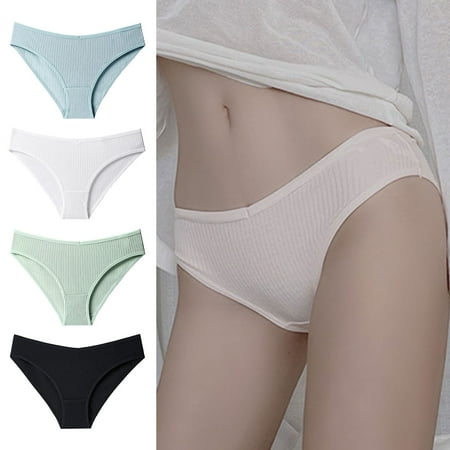 

rygai Low-Rise Seamless Breathable Women Panties Ribbed Briefs for Daily Wear White XL