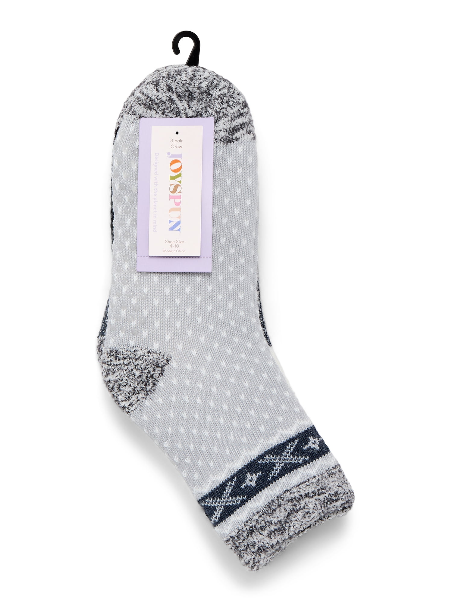 Joyspun Women's Double Layer Crew Lounge Socks, 3-Pack, Fits Shoe Sizes 4-10